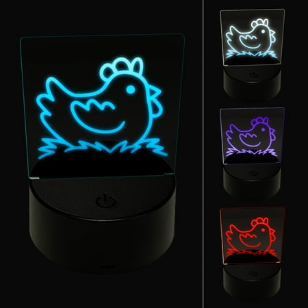 

Cartoon Chicken Hen Sitting on Nest LED Night Light Sign 3D Illusion Desk Nightstand Lamp