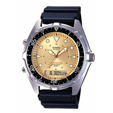 Casio Mens Casual Ana-Digi Sports Watch With Gold Dial, Black Resin Strap