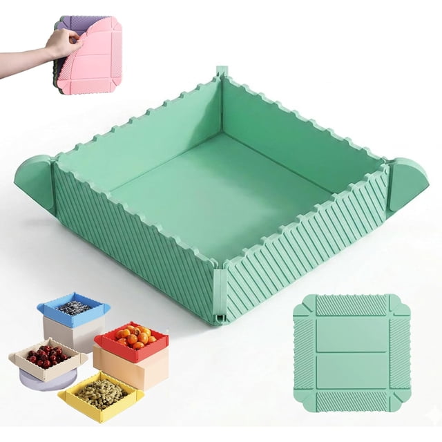 2-in-1 Magnetic Foldable Silicone Mat & Serving Tray, Heat Resistant Collapsible Tray for Kitchen Counter, Camping & RV(Green)