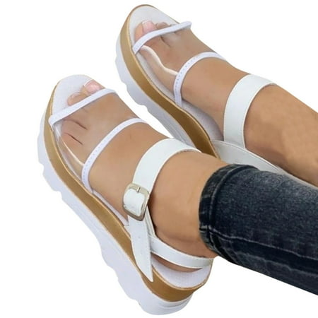 

Fashion Women Sandals Thick Sole Solid Color Transparent Upper Open Toe Buckle Comfortable Light And Casual Style