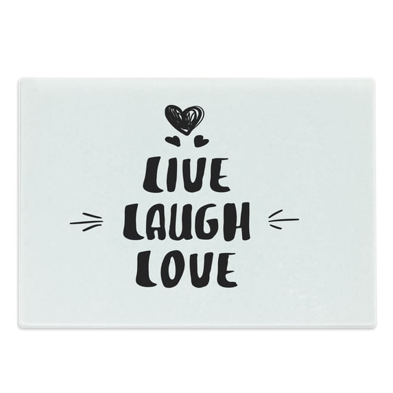 Live Laugh Love Cutting Board, Doodle Hearts Hand Drawn Style Modern Lettering Arrows Happiness, Decorative Tempered Glass Cutting and Serving Board, Large Size, Black and White, by Ambesonne