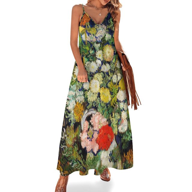 Vestido Van Gogh con diseño floral de almendros y escote en V, estilo bohemio, largo, para mujer, con gráficos kawaii, maxivestido 3XL, 4XL, 5XL