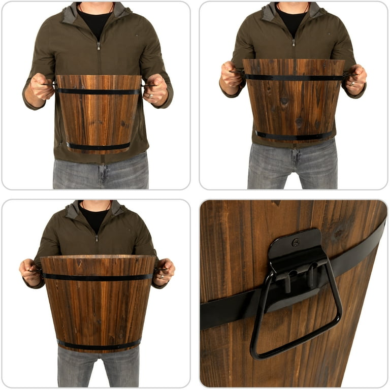 Best Choice Products Set of 3 Rustic Wood Bucket Barrel Flower Garden Planters Set w/ Drainage Holes, Multiple Sizes Best Choice Products Set of 3 Rustic Wood Bucket Barrel Flower Garden Planters Set w/ Drainage Holes, Multiple Sizes