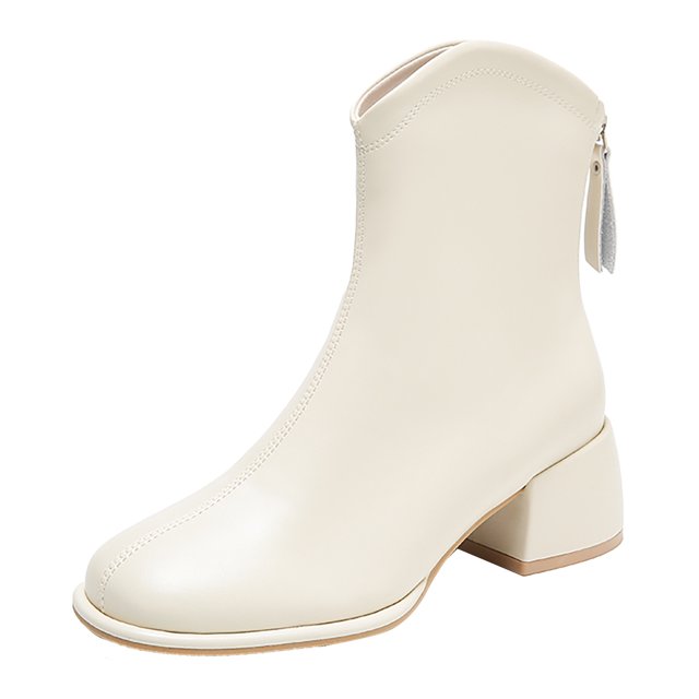 PEASKJP Womens Fashion Boots Pointed Toe Western Chunky Heel Side Zipper Chelsea Boots Ankle Booties, White 42