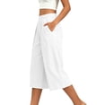 thumbnail image 5 of Ltctricy Capri Pants for Women Elastic Waisted Wide Leg Pants Loose Fit Casual Pants with Pockets Beach Vacation Clothes(White,X-Large), 5 of 7