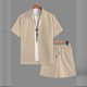 thumbnail image 5 of Ceisia Men's Slim Fit Jacquard 2-Piece Set Short Sleeve Button-Down Shirt with Elastic Waist Drawstring Shorts Gifts, 5 of 9