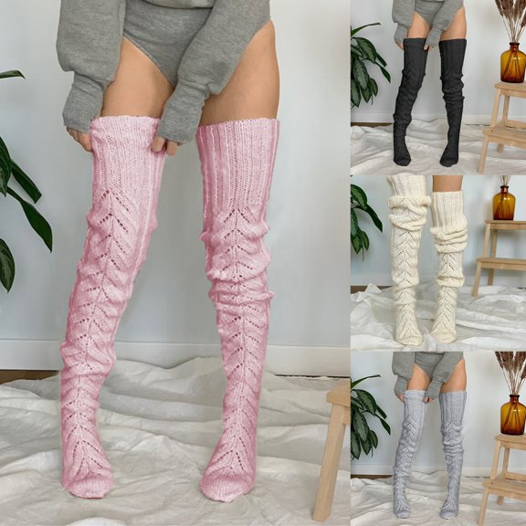 Nooxsoe Women's Thigh High Socks Over the Knee Cable Knit Boot Socks, Warm Long Stockings Leg Warmers for Winter Outfits Black One Size