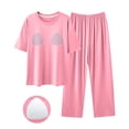thumbnail image 2 of BUIGTTKLOP Pajama Set for Women Built in Bra Short Sleeve Tops High Waisted Lounge Pants 2 Piece Outfits Cozy Loungewear, 2 of 6