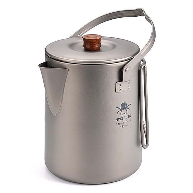 Riwcyla Titanium Camping Coffee Pot Barista Kettle Campfire Stovetop Fast Brew Teapot 1.5L