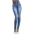 thumbnail image 3 of Zdcdcd Womens Stretch High Waist Denim Trousers Buttons Skinny Ankle Jeans, 3 of 6