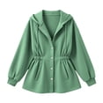 thumbnail image 6 of Ghalytn Women's Fleece Lined Hooded Jacket Waist Cinched Coat Zip and Snap Button Front Long Sleeve Outerwear with Pockets, 6 of 7