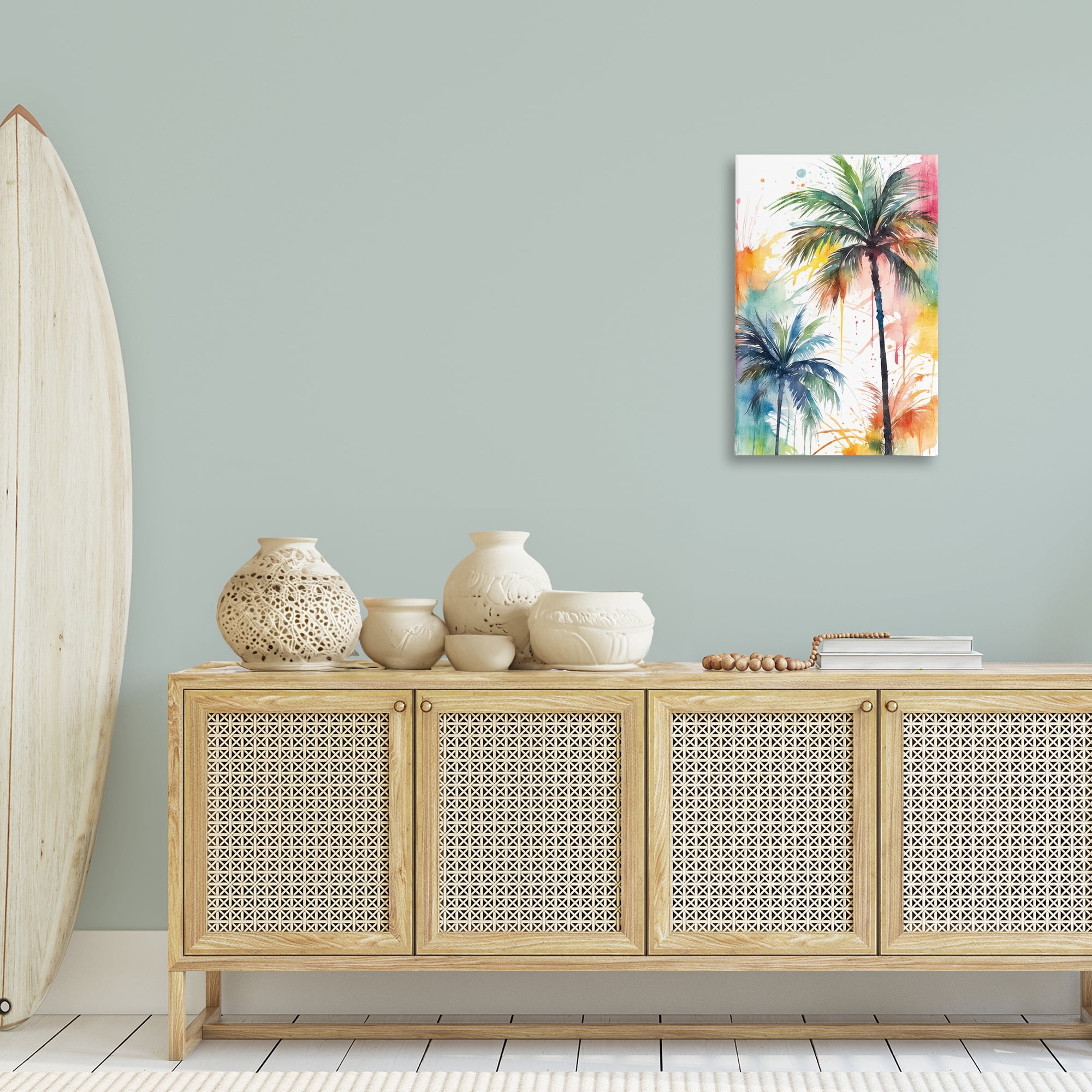 Stupell Industries Splashed Palm Trees Botanical & Floral Painting Gallery Wrapped Canvas Art Print Wall Art, 20 x 30