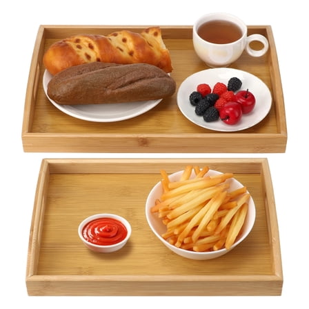 2 Pcs Wooden Serving Trays with Handles, Rectangular Carry Trays for Bed Breakfast, Portable Eating Plates for Food and Home Organization, 2 Sizes