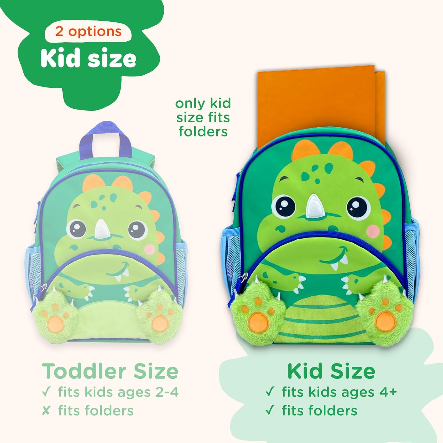 Move2Play, Dinosaur Kids Backpack | Kids Size | Elementary School, Kindergarten Book Bag | Designed for Boys & Girls Ages 4+ Year Olds | Travel Ready
