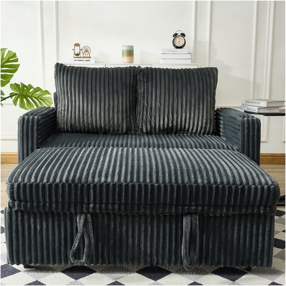 JERFIT Modern Convertible Sleeper Sofa Bed with USB Charging, Cup Holders & Storage, 5-Position Recliner, Corduroy Upholstery for Small Spaces, Apartment, Gray