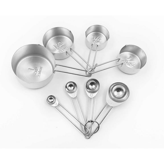 Stainless Steel Measuring Cups and Spoons Set Kitchen Accessories Stackable Metal Measuring Cups and Metal Measuring Spoons Set (8-Piece) Baking Tea Coffee Spoon Measuring Tools (silver)
