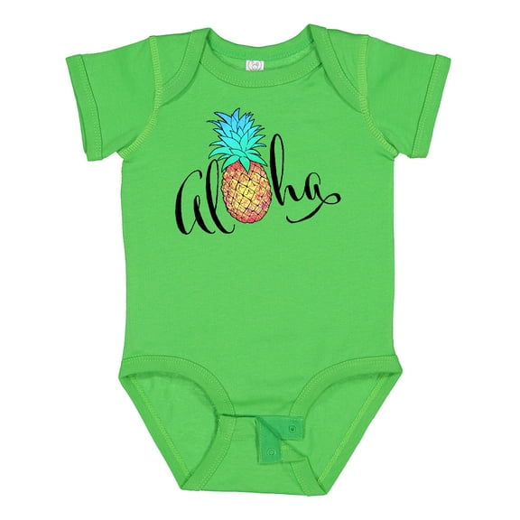 Inktastic Aloha- in Cursive with Pineapple Rainbow Colors Boys or Girls Baby Bodysuit