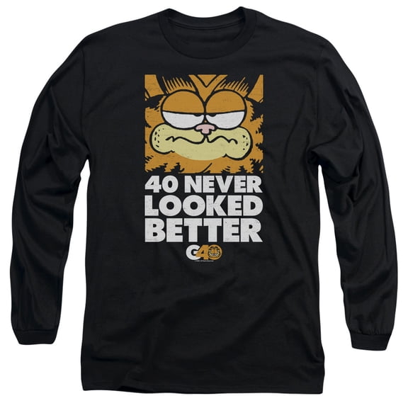 Garfield 40 Looks Long Sleeve Adult 18/1 T-Shirt Black