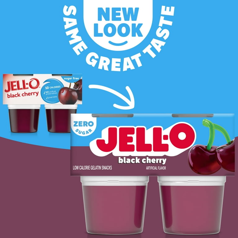 Jell-O Zero Sugar Black Cherry Gelatin Snack Cups, Pre-Made