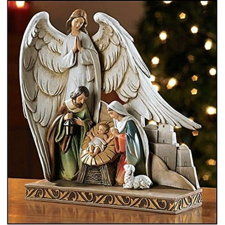 Baptism Angel Figurine - Beautiful Nativity, Joseph, Mary and Baby with Angel 8-inch Figurine Perfect for the Christmas Season (TC616)