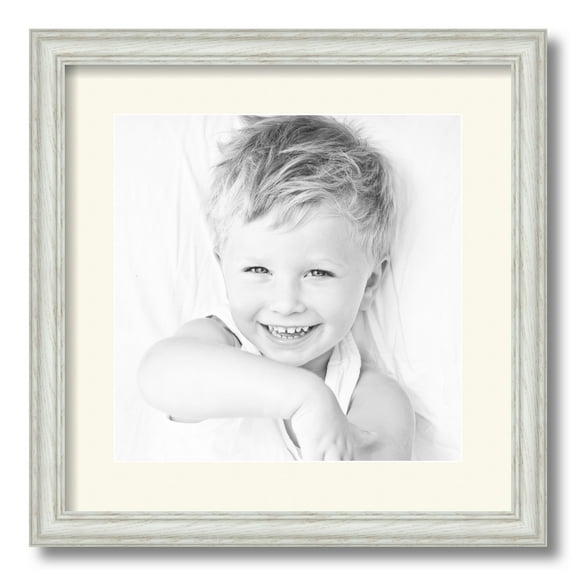 ArtToFrames 16x16 Matted Picture Frame with 12x12 Single Mat Photo Opening Framed in 1.25 Off White Wash on Ash and 2 Brilliant White Mat (FWM-4098-16x16)