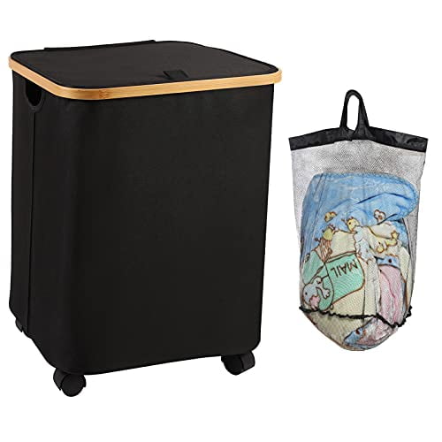 Beige Dirty Clothes Laundry Basket with Lid Bamboo Handles for Bedroom Large Laundry Hamper with Lid Guofa 79L Bamboo Laundry Basket with Wheels Toys Storage Baskets