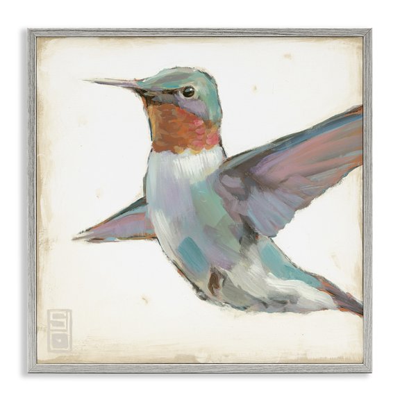 Stupell Industries Traditional Hummingbird in Flight Gray Framed Giclee Art, 12 x 12, by Stacy D'Aguiar