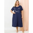 thumbnail image 3 of Women's Plus Size Nightgown Cat Print with Pocket Sleep Dress Sleepwear Navy Blue 3X, 3 of 6