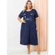 thumbnail image 3 of Women's Plus Size Nightgown Cat Print with Pocket Sleep Dress Sleepwear Navy Blue 3X, 3 of 6