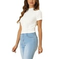 thumbnail image 4 of INSPIRE CHIC Casual Crop Top for Women's Hollow Out Slim Fit Short Sleeve Tee Top White XS, 4 of 5