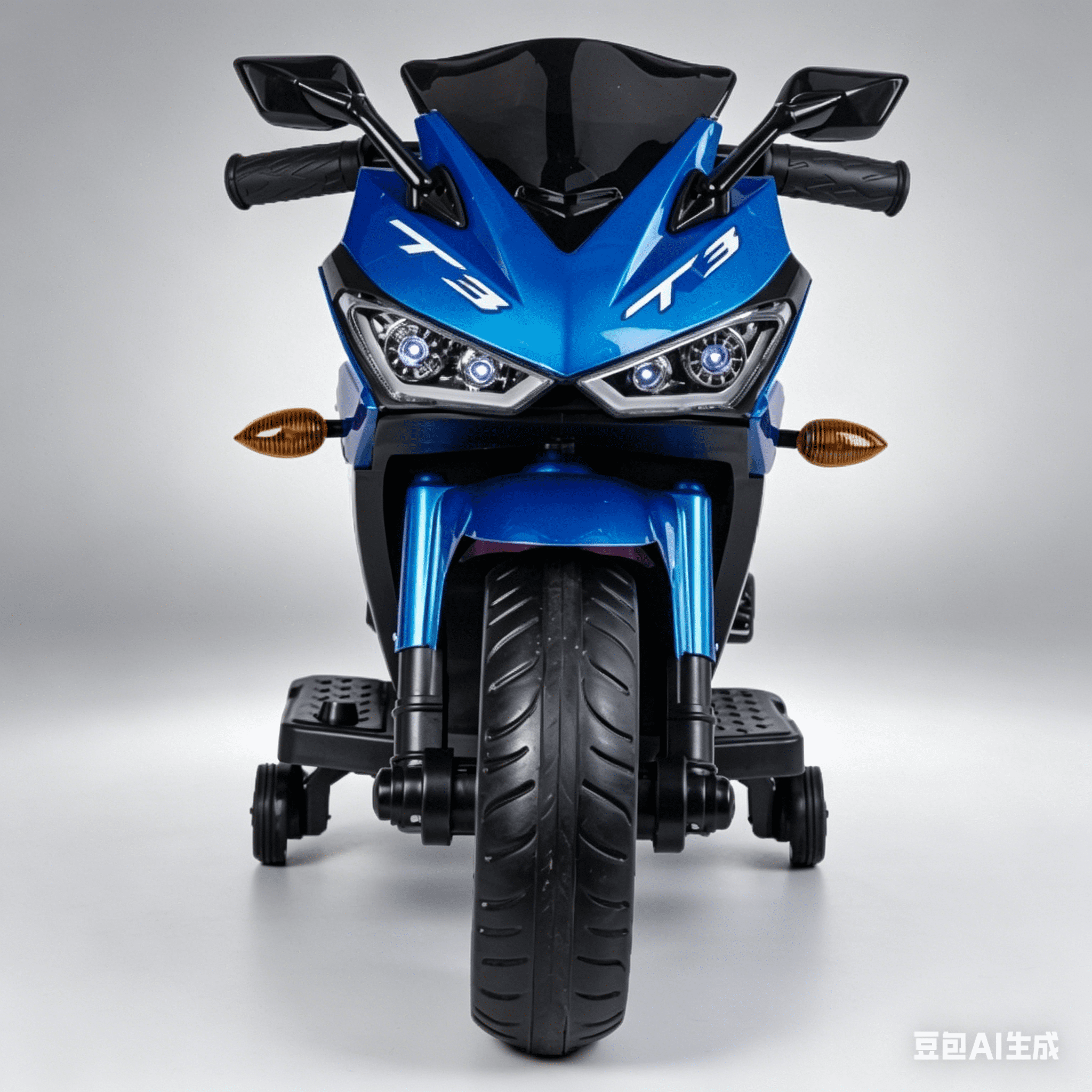 Anykoon 12V Kids Ride On Motorcycle with Training Wheels, Manual Throttle & Light Wheels, for Boys Girls Ages 3-6, Blue
