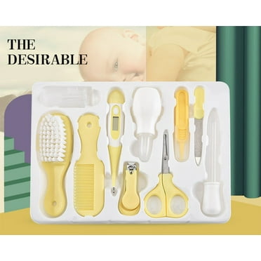 Baby Grooming Kit, 8 in 1 Baby Hair Brush/Nail Clipper/Nose Cleaner/Finger Toothbrush/Nail Scissors/Manicure Kit for Baby Care Keep Healthy and Clean(Yellow)