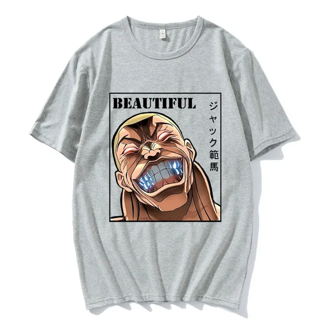 Camiseta de Anime Baki The Grappler, manga corta, Hanma Yujiro, de algodón, informal, de gran tamaño, ropa de calle para parejas