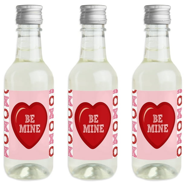 Conversation Hearts - Mini Wine and Champagne Bottle Label Stickers - Valentine's Day Party Favor Gift for Women and Men