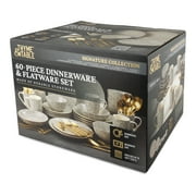 Thyme & Table 60-Piece Dot Dinnerware & Gold Flatware Set, Service for 6