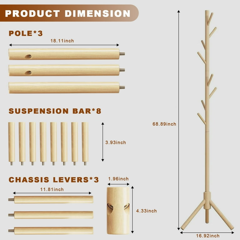Freestanding Wooden Coat Rack with 8 Hooks photo 7
