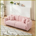thumbnail image 3 of 86.6 Inch Teddy Fleece Pink 3-Seater Sofa with 4 Pillows - Compact for Apartment Bedrooms, Silver Metal Feet, 3 of 9