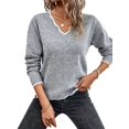 thumbnail image 2 of Women V Neck Sweaters Pullover Cozy Light-Weight Sweaters Long Sleeve Tops Gray S, 2 of 8