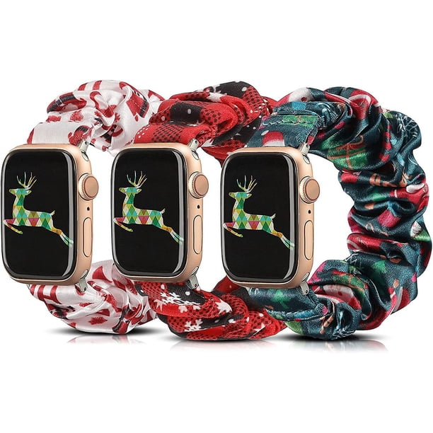 3 paquetes compatibles con Apple Watch Band Halloween Scrunchies 38 mm Tela Patrón suave Pulsera de tela impresa Mujeres Iwatch Bandas elásticas Scrunchy 40 mm