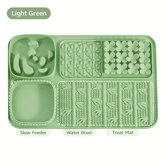 5 in 1 Dog Slow Feeder & Lick Mat for Dogs and Cats, Multifunction Silicone Pet Feeding Mat with Treat Compartments & Water Bowl, Dog Enrichment Toy for Slow Feeding & Anxiety Relief