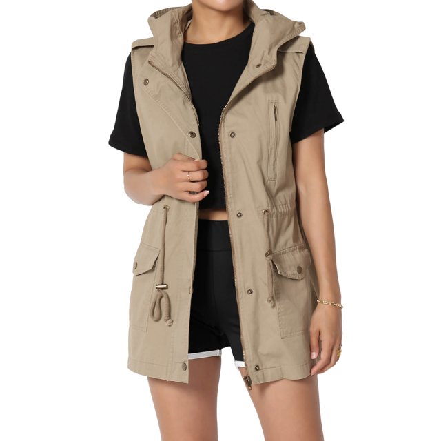 TheMogan Women's PLUS Drawstring Loose Fit Utility Vest Sleeveless Military Jacket