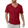 thumbnail image 1 of Camiseta de manga corta con cuello en V de color liso para hombre - Top estampado informal transpirable de poliéster, 1 of 8