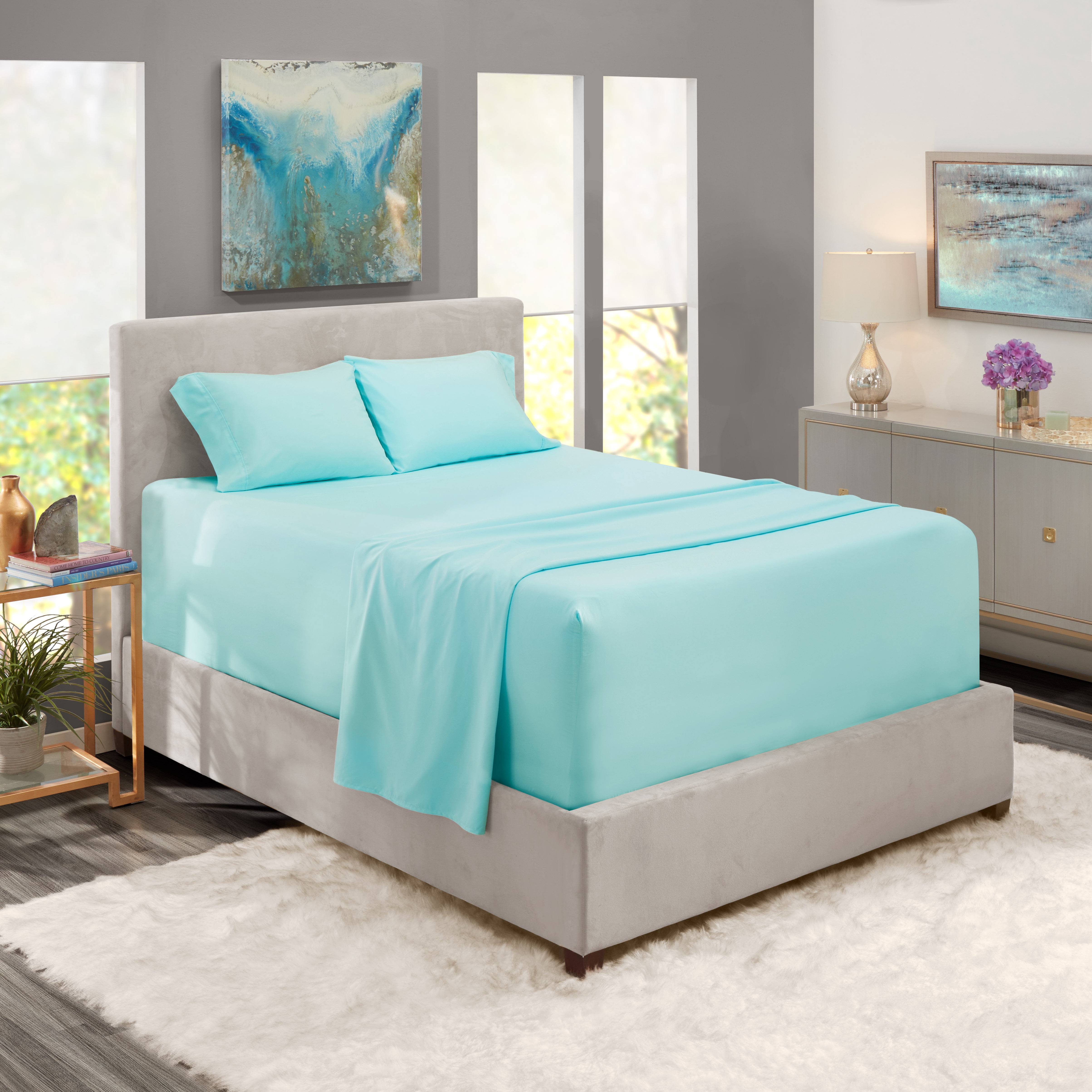 LammaLoe Extra Deep Pocket California King Sheets Set, 4 Piece, Fits 18"-24" Mattress, Breathable & Extra Soft Bed Sheets, Light Blue