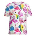 thumbnail image 5 of Flamingo Pattern Womens Tops Women's Fashion Casual Short Sleeve Flower Print Round Neck Pullover Top Blouse, 5 of 6