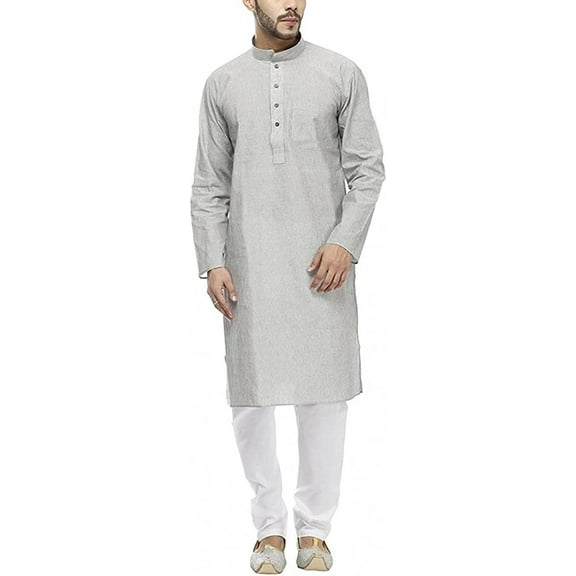 Royal Kurta Mens Grey Linen Kurta Pyjama Set