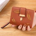 thumbnail image 1 of Cartera de mujer con diseño de hojas cortas y pliegues, monedero de moda coreana con agujeros para mujer, tarjetero, 1 of 5