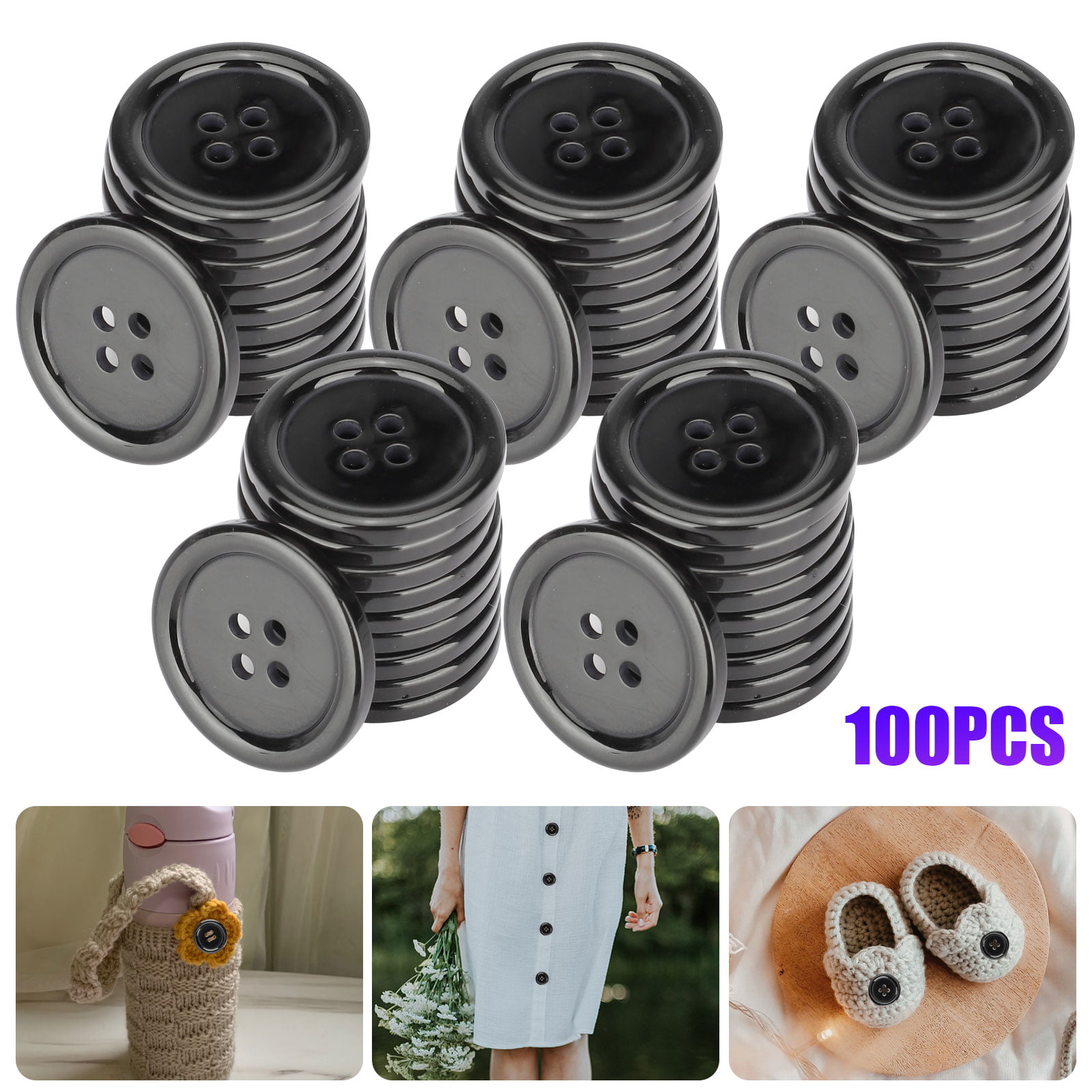 50pcs Round Flatback Sewing Fasteners 4-Holes Resin Buttons Scrapbooking DIY 