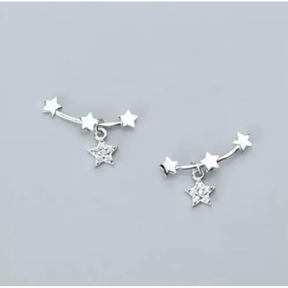 QQTDFG 925 Sterling Silver Dangle Star CZ Climber Stud Earrings A1605-Silver