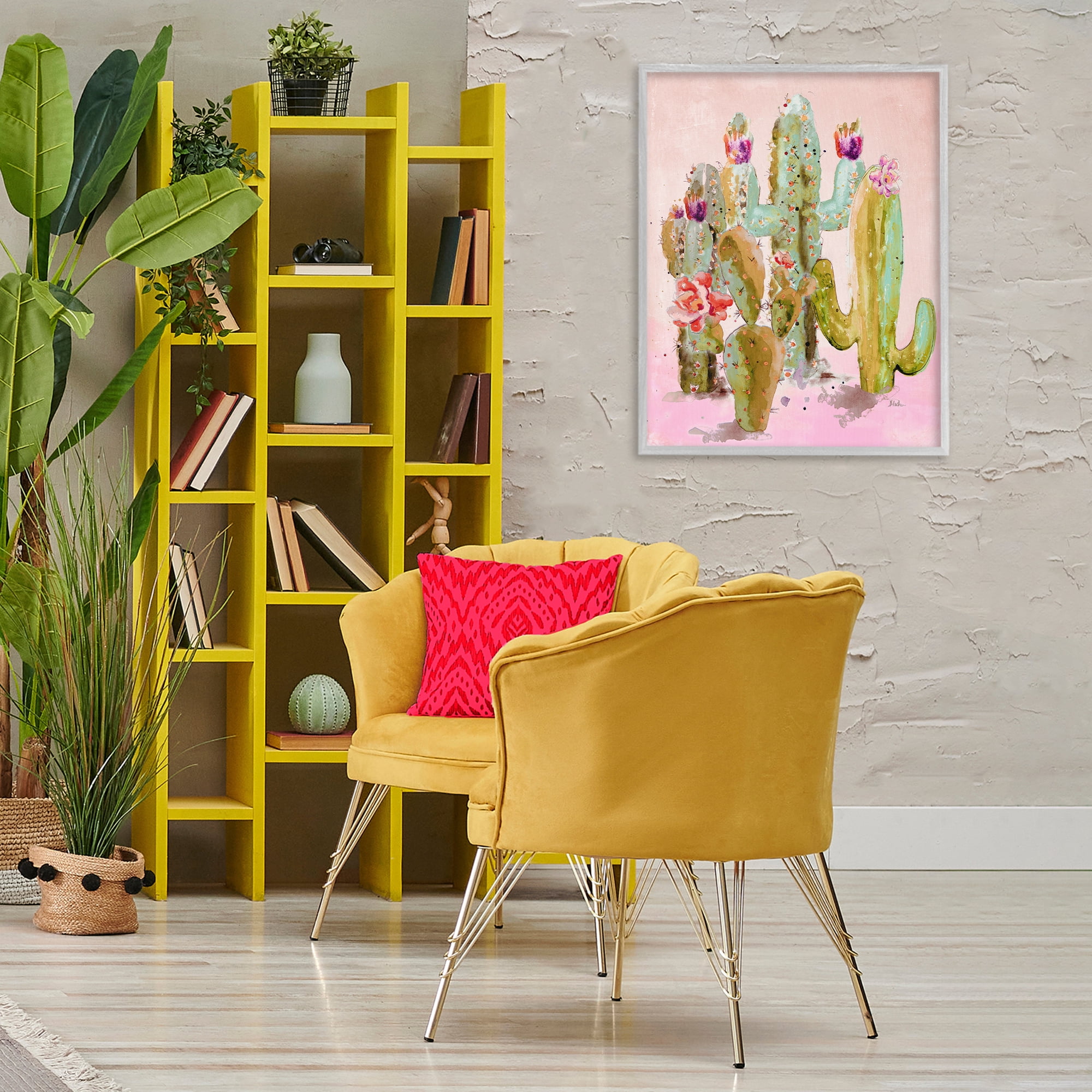 Stupell Industries Fun Floral Cacti Botanical & Floral Painting Gray Framed Art Print Wall Art, 24 x 30