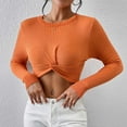 thumbnail image 6 of miqiqism Cropped Sweaters for Women Long Sleeve Crop Tie Front Top Teen Girls Slouchy Trendy Loose Crewneck Pullover Sweater Juniors Solid Color Blouses,Orange,Large, 6 of 6